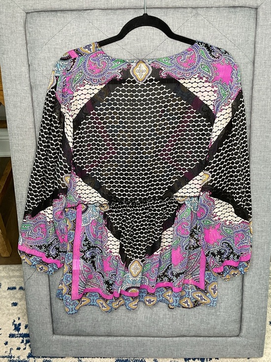 Rose + Olive Boho Paisley Blouse Pink Black Mixed Print Top L - Picture 6 of 6